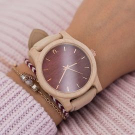 Dámske drevené hodinky Classic - Bordovo béžové