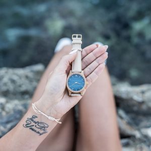 Dámske drevené hodinky Classic - Modro béžové