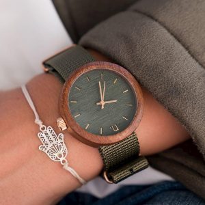Dámske drevené hodinky New hoop - Tmavo zelené