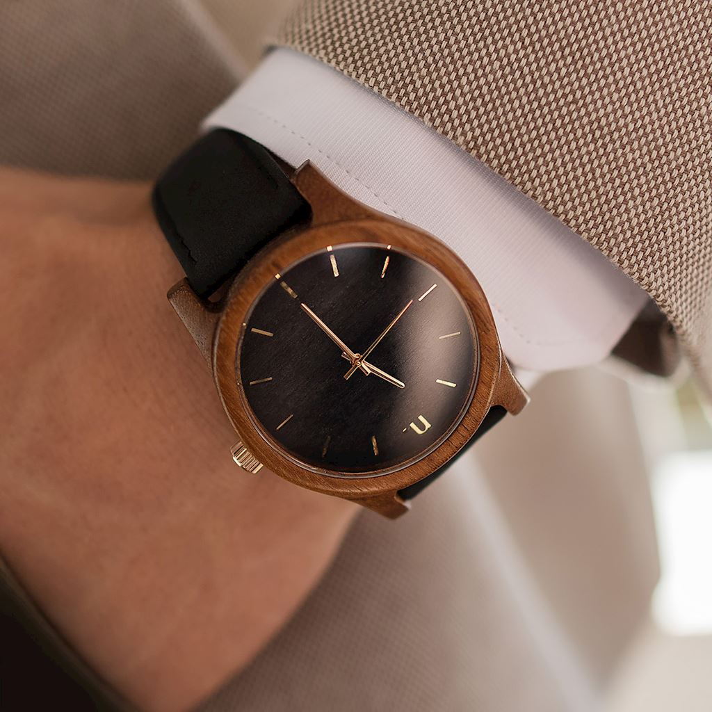 Pánske drevené hodinky Classic - Čierno zlaté