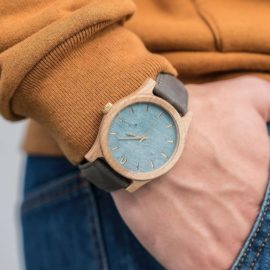 Pánske drevené hodinky Classic - Modro šedé
