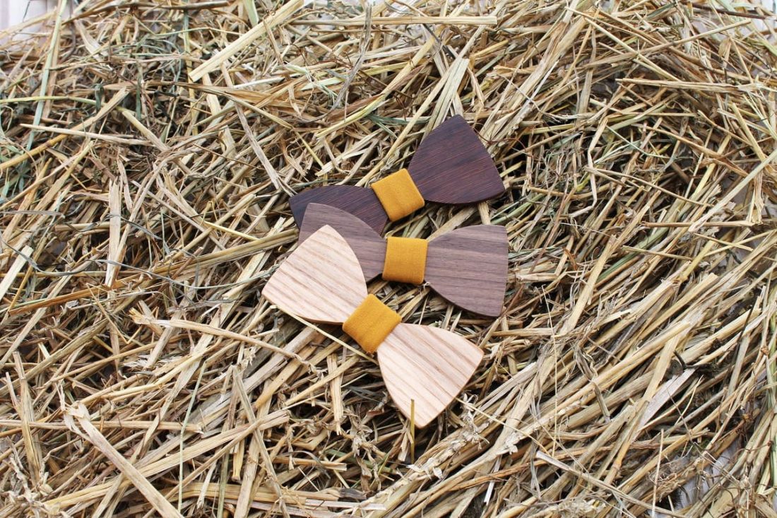 Pánsky drevený motýlik a traky  - Horčicový