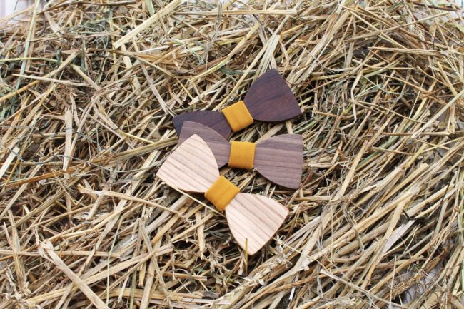 Pánsky drevený motýlik a traky  - Horčicový