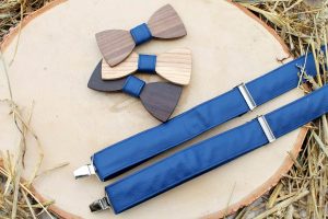 Pánsky drevený motýlik a traky  - Modrý