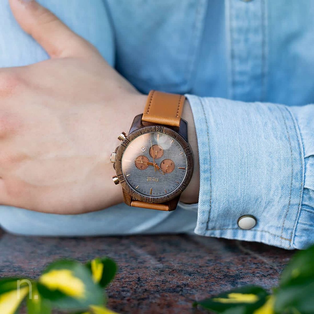Pánske drevené hodinky Chrono – Škoricovo zlaté
