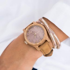 Dámske drevené hodinky Classic - Škoricovo fialové