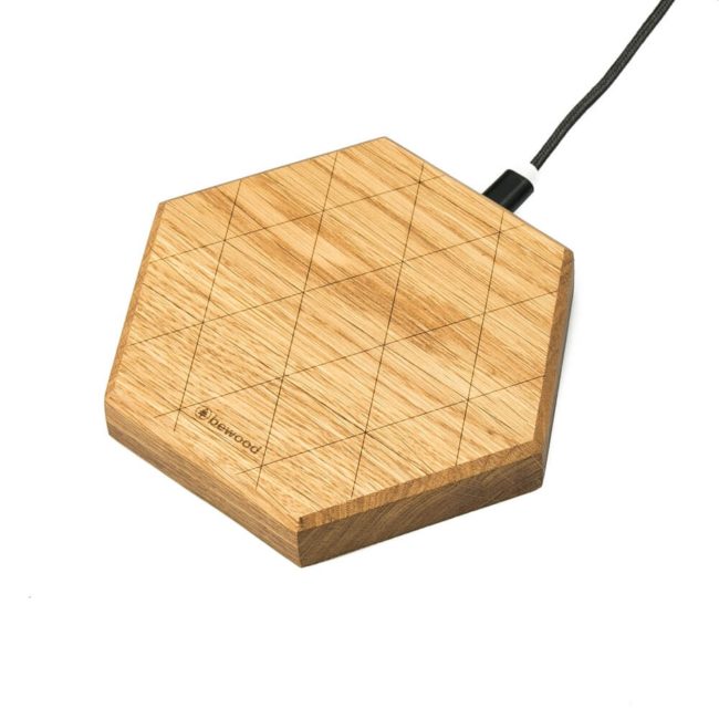 Drevená bezdrôtová nabíjačka Slim Hexagon QI 15W Dub
