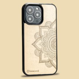Drevený kryt iPhone 13 Pro - Lady Zlatá & Mandala