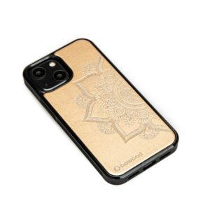 Drevený kryt iPhone 13 Mini - Lady Zlatá & Mandala