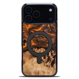 Drevený kryt na mobil so živicou iPhone 17 Pro Max - Orange MagSafe