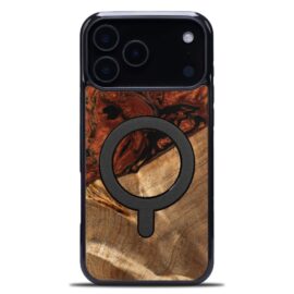 Drevený kryt na mobil so živicou iPhone 17 Pro Max - 4 Živly - Oheň MagSafe
