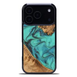 Drevený kryt na mobil so živicou iPhone 17 Pro - Tyrkys