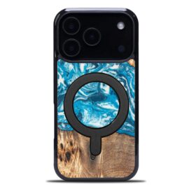 Drevený kryt na mobil so živicou iPhone 17 Pro - Planéty - Uran MagSafe