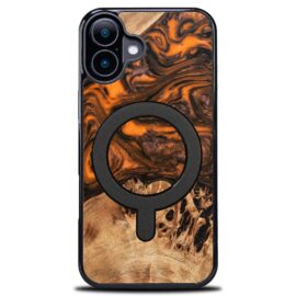 Drevený kryt na mobil so živicou iPhone 17 - Orange MagSafe