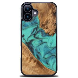 Drevený kryt na mobil so živicou iPhone 17 - Tyrkys