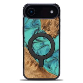 Drevený kryt na mobil so živicou iPhone 17 Air - Tyrkys MagSafe