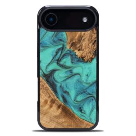 Drevený kryt na mobil so živicou iPhone 17 Air - Tyrkys