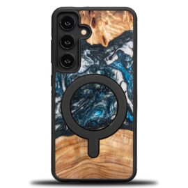 Drevený kryt na mobil so živicou Samsung Galaxy S25 - Planéta - Zem s MagSafe