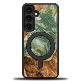 Drevený kryt na mobil so živicou Samsung Galaxy S25 - 4 živly - voda s MagSafe
