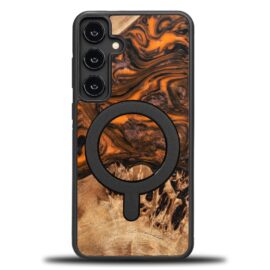 Drevený kryt na mobil so živicou Samsung Galaxy S25 Plus - Oranžový s MagSafe