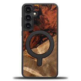 Drevený kryt na mobil so živicou Samsung Galaxy S25 Plus - 4 živly - oheň s MagSafe