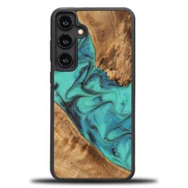 Drevený kryt na mobil so živicou Samsung Galaxy S25 Plus - Tyrkysová