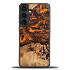 Drevený kryt na mobil so živicou Samsung Galaxy S25 Plus - Oranžový