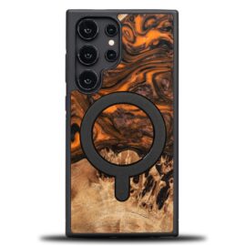 Drevený kryt na mobil so živicou Samsung Galaxy S25 Ultra - Oranžový s MagSafe