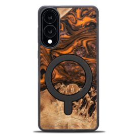 Drevený kryt na mobil so živicou Samsung Galaxy S25 Edge - Oranžový s MagSafe