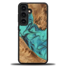 Drevený kryt na mobil so živicou Samsung Galaxy S25 FE - Tyrkysová