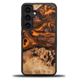 Drevený kryt na mobil so živicou Samsung Galaxy S25 FE - Oranžový