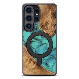 Drevený kryt na mobil so živicou Samsung Galaxy S26 Ultra - Tyrkysová s MagSafe