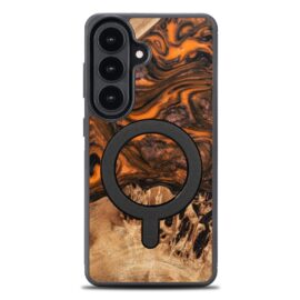 Drevený kryt na mobil so živicou Samsung Galaxy S26 - Oranžový s MagSafe